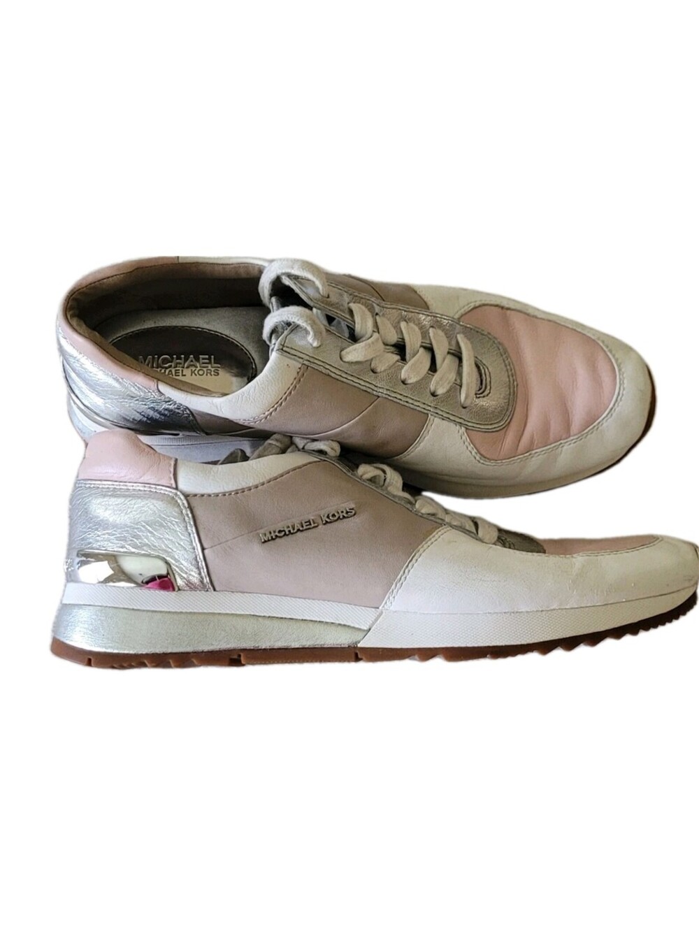 MICHAEL Michael Kors Women' Allie Wrap Trainer Fashion Sneakers, Cement/Pink 8.5